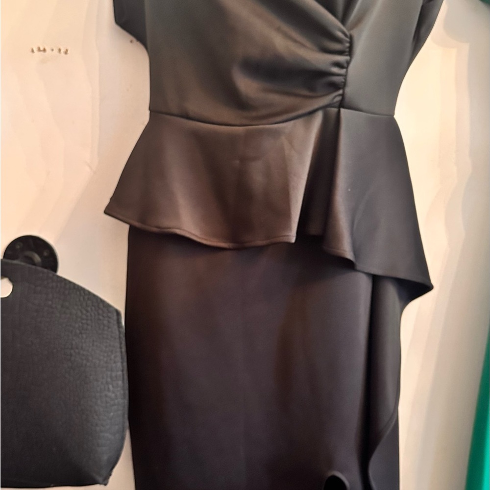 Women's Elegant Short Sleeve Boat Neck Side Split Bodycon Midi Cocktail Dress